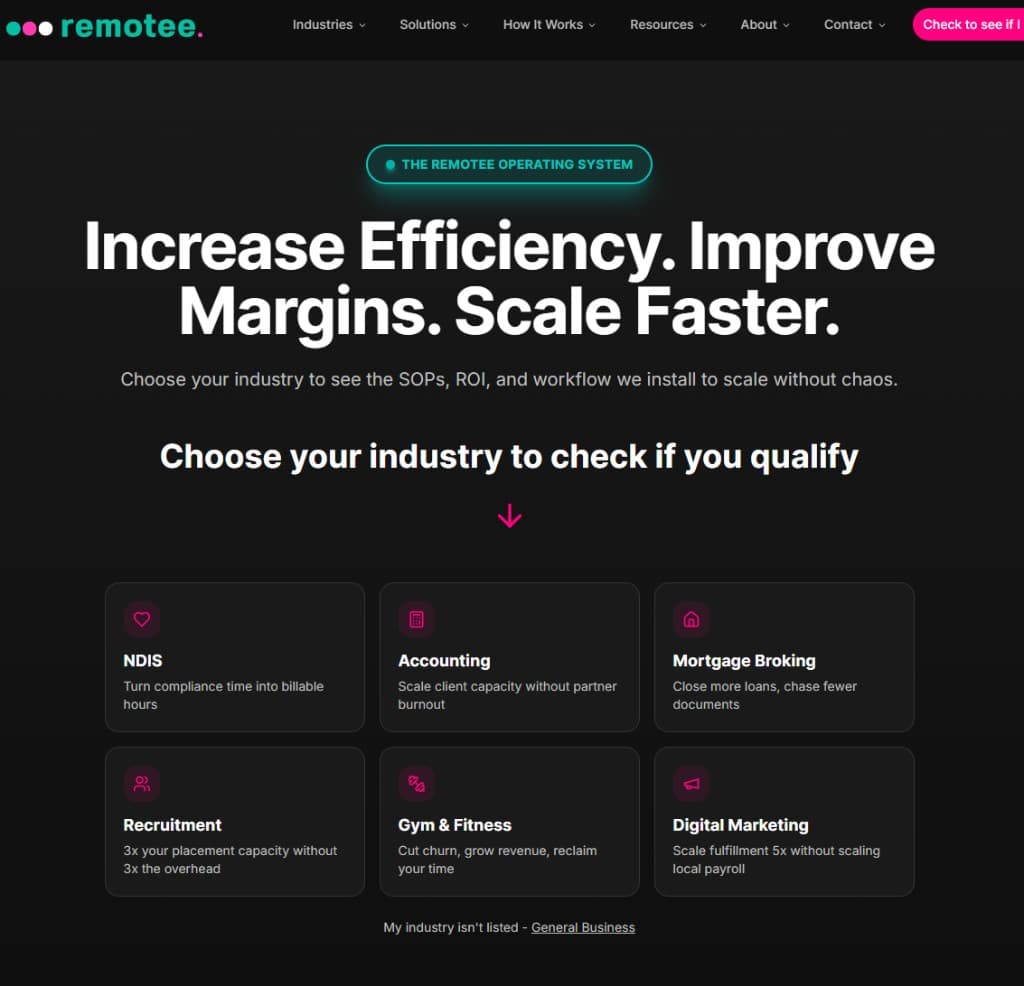 Remotee operating system website showcase