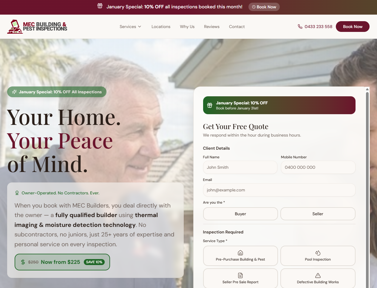 MEC Building & Pest Inspections website showcase